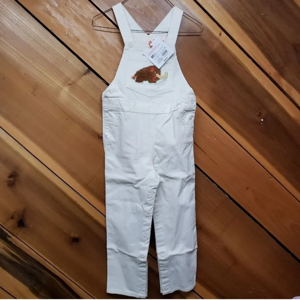 Christian Robinson size 4t Kids Cream Overalls with woolly mammoth Patch NWT